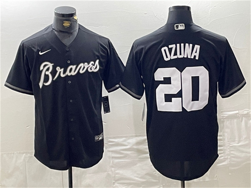 Men's Black Atlanta Braves #20 Marcell Ozuna Cool Base Stitched Baseball Jersey